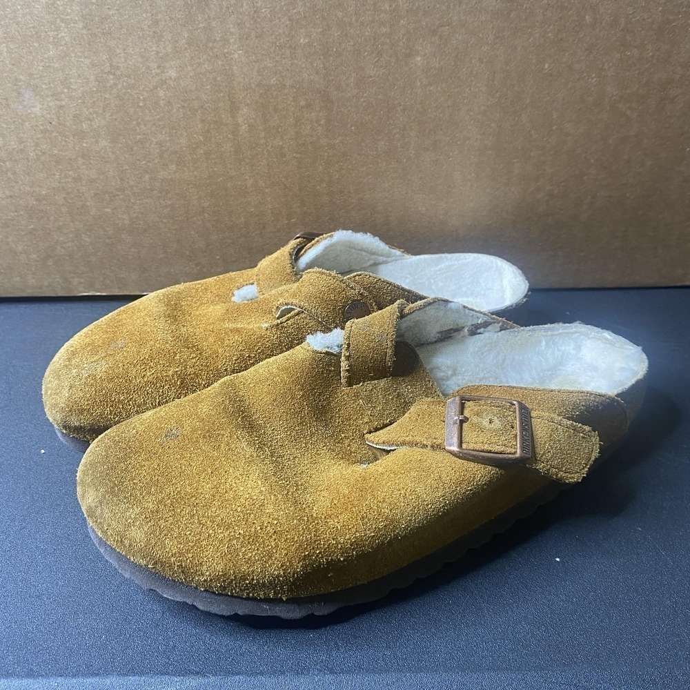 Birkenstock Clogs Shoes Womens Size 6 Brown Suede Shearling Lined Slip On